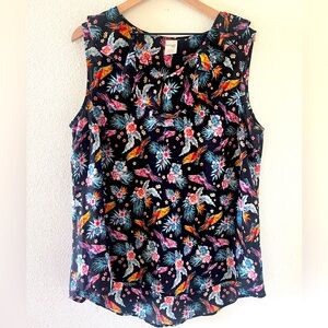 Terra & Sky Sheer Flowy Parrot Macaw Print Peasant Blouse